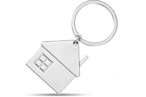 AUTOZOCO Llavero metálico casa, Forma de Casa, para pareja hogar, independizarse, diseño vivienda, Llavero para hogar nuevo, Metálico, 5x2 cm, Acabado brillante