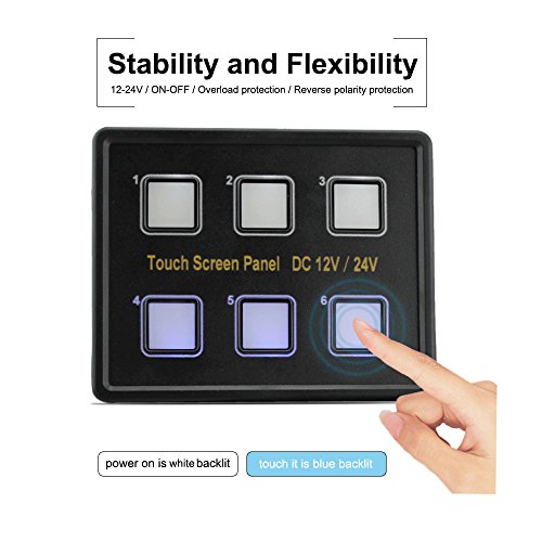KKmoon-12-24V-Touch-Panel-Switch-Screen-6-ON-OFF-Commutateur-LED-Bleue-avec-VGA-Socket-Universal-pour-Remorque-Caravan-Bus-Bateau-Marine