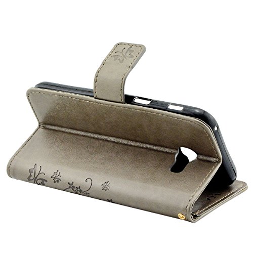 Samsung Galaxy A5 (2017) Hülle, Fraelc® Galaxy A5 (2017) Schutzhülle Flip Case mit Kartenfach und Standfunktion Schmetterling Muster Ledertasche für Samsung Galaxy A5 (2017), Grau - 6