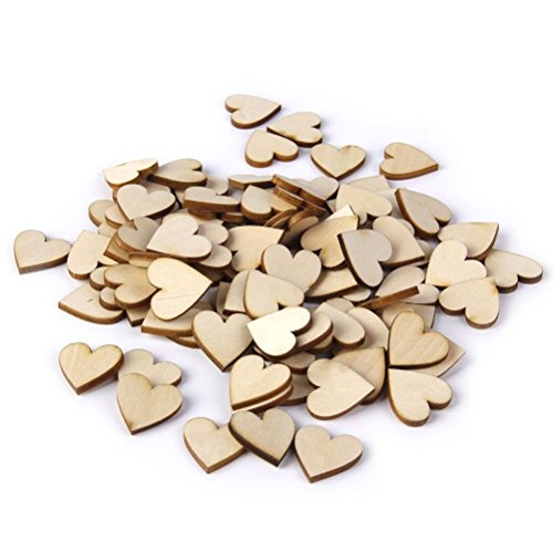 LEORX Holz-Scheiben Scheiben mit Herzform für DIY Handwerk Verschönerungen, 40mm, Packung zu 50 (Holz Farbe)