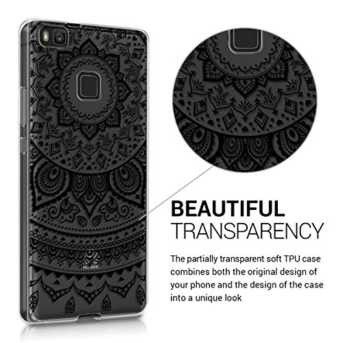 kwmobile Funda para Huawei P9 Lite - Carcasa de  TPU  para m  vil y dise  o de Sol hind   en  Negro Transparente 