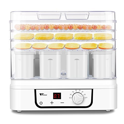 Amzdeal Dörrgerät 2 in 1 Dörrautomat mit Temperaturregler 35 -70℃ mit Timer bis 72 Stunden mit 3 Etagen Dehydratation und 1 Etagen für Joghurt mit 12 Tassen - 7