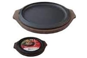 Ilsa Assiette à servir, fonte émaillée, plateau en bois, diamètre 31 cm, Noir