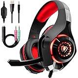 Beexcellent GM-1RED Gaming Kopfhörer für PS4 PC Xbox One, LED Light, rot
