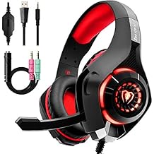 Beexcellent GM-1, Cuffie da gaming con microfono e Bass stereo, Cancellazione del rumore, Controllo del volume, Illuminazione a LED, Colore Rosso per PS4 PC XBOX
