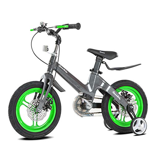 Preisvergleich Produktbild 1-1 Kinderfahrrad, Einstellbare Sitzgriffhöhe Leicht Magnesiumlegierung Doppelscheibenbremse Gummiluftreifen Sicherheit 16in,Green