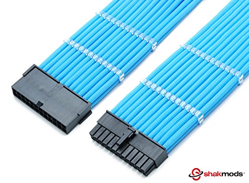 shakmods 24 Pin ATX Motherboard hellblau heatshrinkless Ärmeln Verlängerungskabel mit 2 Kamm-30 cm