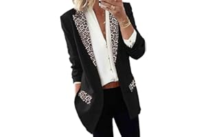 GUOCU Primavera Chaquetas para Mujer,Chaqueta de Traje Larga de Solapa con Estampado de Leopardo Slim Fit Blazer de Manga Larga sin Botones,Traje de Oficina de Negocios Elegante Abrigo Cárdigan