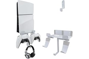 Chanvoo Wandhalterung für PS5 Slim/PS5 Pro Konsole, Aluminium PS5 Slim Disc/Digital Konsole Wandregal Halterung mit Controller & Kopfhörerhalter – Weiß (nicht für normale PS5)