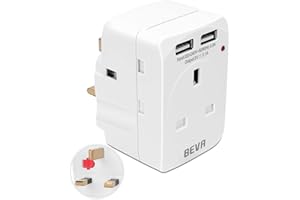 3 Way Plug Adapter with 2 USB, BEVA Triple Wall Charger Multi Plug Extension with USB Slots, 13A UK 3 Pin Power Socket for Home, Office, Travel - White