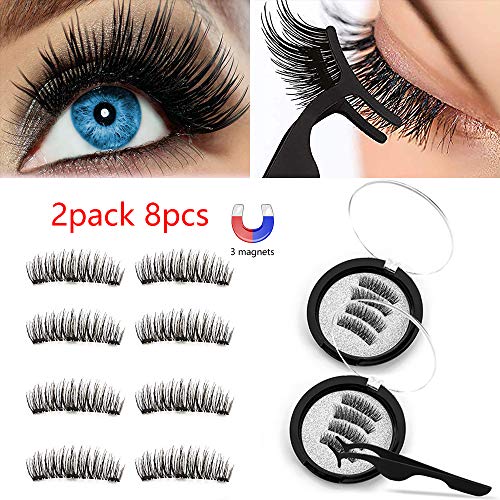Pestañas magnéticas falsas, estéreo 3D hecho a mano sin el uso de pegamento pestañas magnéticas reutilizables, maquillaje encantador con una trenza (Negro)