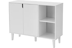 Panana Buffet Sideboard Serving Cabinet with 2 Doors and Shelves Storage Cabinet (White)
