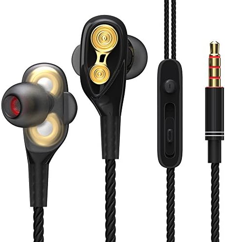 RINOO® In Ear headphones with volume control + microphone for Apple iOS and Android in gold black