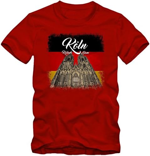 Kölner Dom T-Shirt | Germany | Men | Cologne | Emblem | Carnival, Colour:Red;Size:XX-Large
