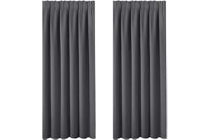 BellaHills Blackout Curtains Pencil Super Soft Thermal Insulated Bedroom Curtains Blackout Bedroom Curtains for Livingroom with Two Matching Tie Backs 46 x 72 Inch, 2 Panels, Charcoal Grey