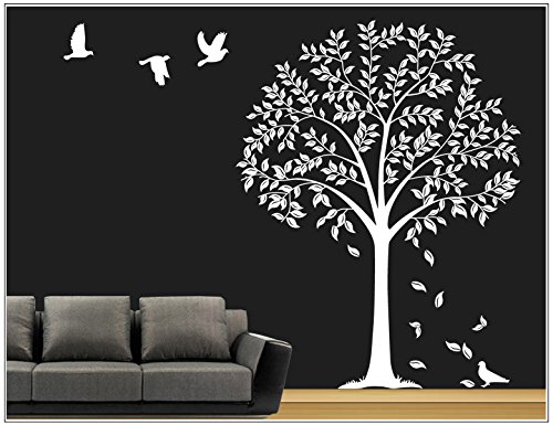 Deco-idea Sticker Mural Arbre Branches vrille Salle de séjour,Salon 40 Couleurs pour Le Choix wbm64(010 Blanc, set4:Arbre ca.100x150cm (H))