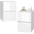 EUGAD Set of 2 Bedside Table with 2 storage Drawers, High Gloss Surface, 40x40x58 cm, White Nightstand Cabinet, Modern Side Table End Table Chest of drawer for Bedroom Living Room, 0182ZZ-2