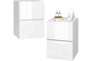 ‎EUGAD EUGAD 2er Set Nachttisch weiß, Nachtschrank mit 2 Schubladen in Hochglanz, Moderne Nachtkommode für Boxspringbett, Beistelltisch Ablagetisch für Schlafzimmer Wohnzimmer, 40x58x40 cm, 0182ZZ-2