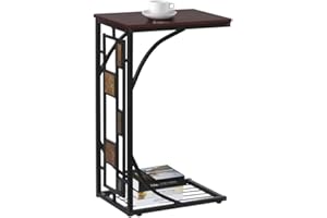 ‎YAHEETECH Yaheetech Beistelltisch Stabiler Couchtisch C- Form Kaffeetisch Teetisch Industrial Design Wohnzimmertisch mit Ablage, 21 x 30,5 x 53 cm