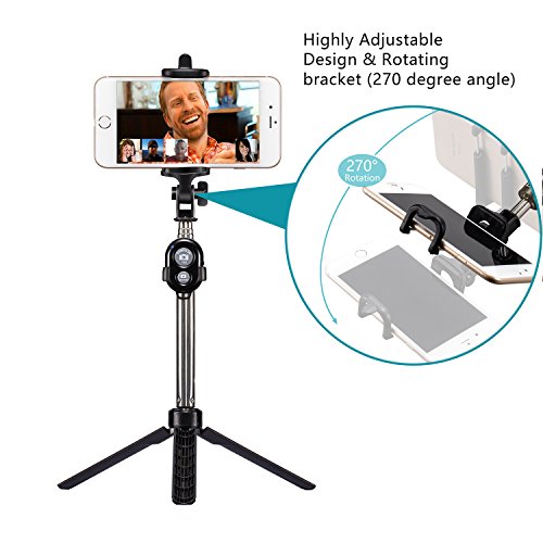 Palo Selfie  Alfort Bluetooth Selfie Stick Tr  pode Wireless Multifuncional Extensible Mini en Plegado Selfie Stick con Obturador Remoto Bluetooth para iPhone 8   7   7 Plus   Samsung A7   S7   S7 Edge   Huawei P10   P9   P9 Lite Sony Xperia XZ Premium  Xiaomi 6 y Otros Android Tel  fono 5 5   o de Menor   Negro  