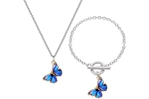 AMOR SPES 2pcs Butterfly Bracelet Necklace Set for Women Gifts for Family Best Friends