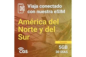 CGS CONNECTIVITY - eSIM de 5GB, 30 Días para AMÉRICA | Activación Instantánea | Recargable | 4G/5G | Soporte 24/7 | Solución Prepago Sin Ataduras | Viaja con Libertad y Sin Costos de Roaming