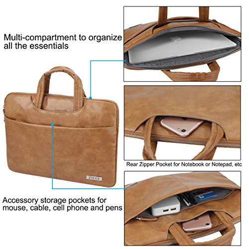 Zikee 15-15,4 Zoll MacBook Pro / Air Kunstleder tasche Laptop Hülle Notebooktasche Laptoptasche mit Handgriff und diversen Taschen. Stilvolle, wasserfeste Business-Aktentasche für den Schutz Ihres MacBooks (Braun,15,4) - 3