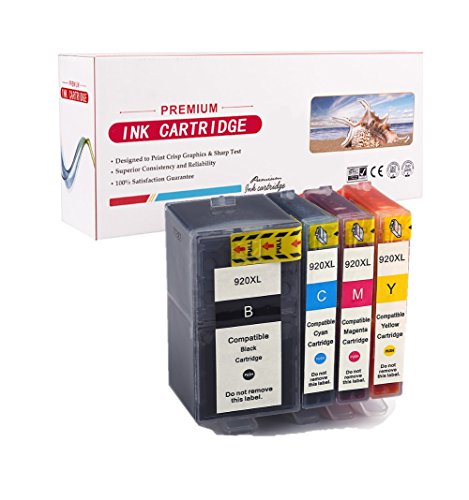 4-Pack HP 920XL 920 XL Cartouche d'encre grande capacité compatible (1 Noir, 1 Cyan, 1 Magenta, 1 Jaune) avec puce pour HP Officejet 6500 6500A Plus 7500A 6000 7000 7500 imprimante
