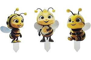 JGZTJXNK 3 Pieces Outdoor Decorations, 2D Cute Little Bee Ornaments, for Garden Outdoor Patio, Lawn and Potted Plants