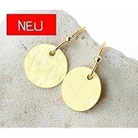 Ohrringe Ohrhänger vergoldet rosavergoldet versilbert Plättchen Scheiben Dots Anhänger edel matt vergoldet Münzen gebürstet schraffiert rund grafisch minimalistisch Plättchenschmuck Farbe: Gold