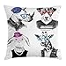 Produktbild Kissenbezüge Animal Throw Pillow Cushion Cover, Modern Woman Bodied Rabbit with Pearls Dog Giraffe Bison with Grunge Graphic, Decorative Square Accent Pillow Case, 18 X 18 Inches, Black Grey White