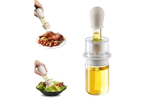 TINMIX Distributeur d'huile avec brosse 2 en 1 180 ml Distributeur d'huile d'olive et bouteille de vinaigre avec pinceau à pâtisserie en silicone pour cuisine barbecue salade cuisson au four (Blanc)