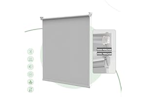 HOMEDEMO Store Enrouleur Occultant Isolant Thermique Opaque Gris Clair 120 x 120 cm Rideau occultant Fixation avec ou sans perçage