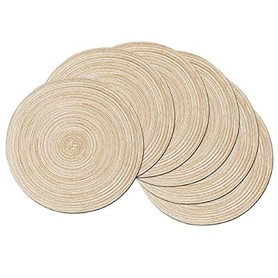 SHACOS Set de Table tissé Rond 6 pièces,Rond en Coton Set de Table Lavable 15 Pouces,napperon tissé décoré pour la fête du Mariage-Diamètre 38cm,Beige