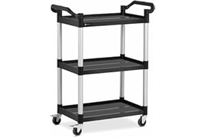 Royal Catering Chariot De Service Débarrassage Restauration RC-PSTB3800 (Capacité 90 kg, 3 Plateaux @ 63 x 40 cm, Espacement 36,5 cm, roulettes Pivotantes 360°, 2 Freins, Aluminium, Plastique, Noir)