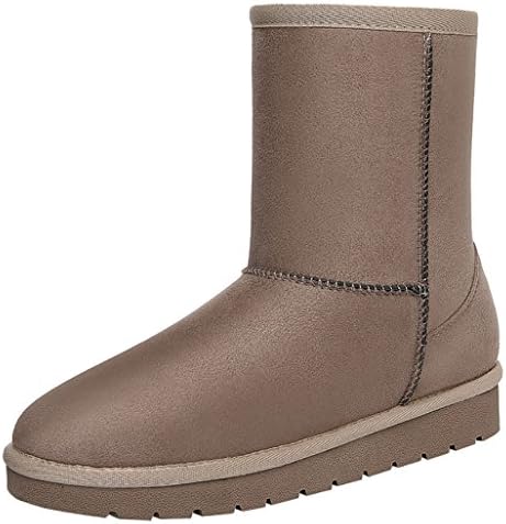 Worply Classic Snow Warm Winter Boots for Women Slip On Platform Heel Cotton Boots Skid Resistant(6 UK, Khaki)
