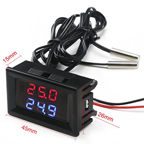 DROK® DC 4-28V Temperaturmesser Dual Digital Display Thermometer, 2 Stück Wasserdicht NTC Temperatursensor Sonde Hohe Präzision, Messung Temp Detektor Lehre für Auto / Raum / Kühlschrank / Wasser, rot und blau LED-Display - 7