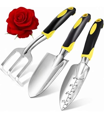 Linkidea 3 Pcs Gardening Kit, Compact Handheld Planting Tools Set for Lawn & Yard Use, Stainless Steel Shovel, Rake for Succulents, Home Plants, Garden Potted Plants