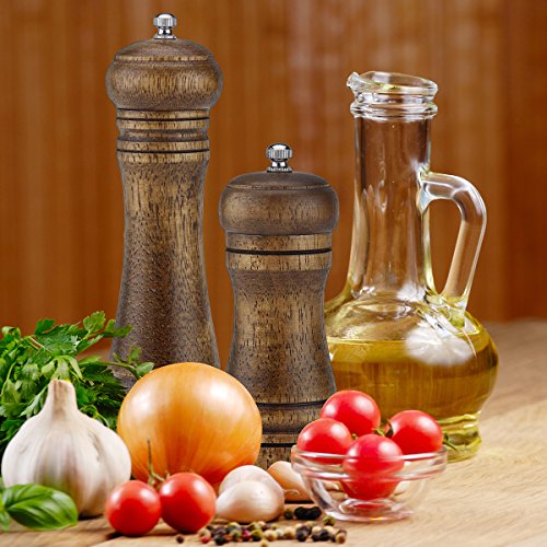Casefashion Pfeffermühleset 2 Stück Gewürzmühler aus Echtholz für Peffer Salz Flieder Basilikum Eingebaute Keramik Messer - 3