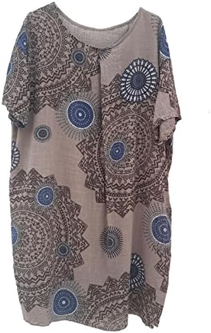Wolfairy Women's Plus Size Top Blouse Italian Summer Aztec Cotton Boho Beach Tunic Kaftan Dress Beige 18