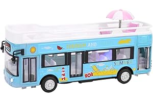 Tnfeeon Simulation Autobus de Tourisme à Deux étages, Alliage à l'échelle 1:50 Véhicules de Bus moulés sous Pression Reculez l'autobus avec Son et lumière(Bleu)