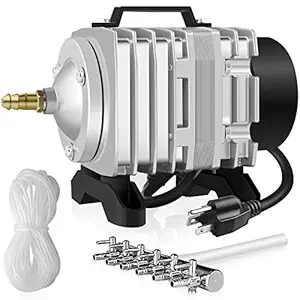 Simple Deluxe LGPUMPAIR38 602 GPH 18W 38L/min 6 Outlets with Airline Tubing 25 Feet for Aquarium, Pond, Hydroponics Systems Air Pump, Silver