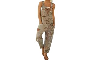 Onsoyours Salopette Donna Estiva Lunga Tutine Eleganti Cotone Lino Pagliaccetti Overall Boho Floreale Stampa Tuta Pantaloni Senza Maniche Casual Jumpsuit con Tasche
