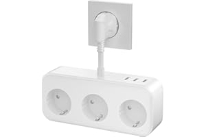 TANXIS Doppelstecker für Steckdose, Steckdosenleiste mit USB, 6 in 1 Steckdosenadapter(240V/16A) mit Flexible Kable, 3 Fach Schuko Steckdose und 3 USB(5V/3.1A), für Büro, Hause, Reisen, Weiß