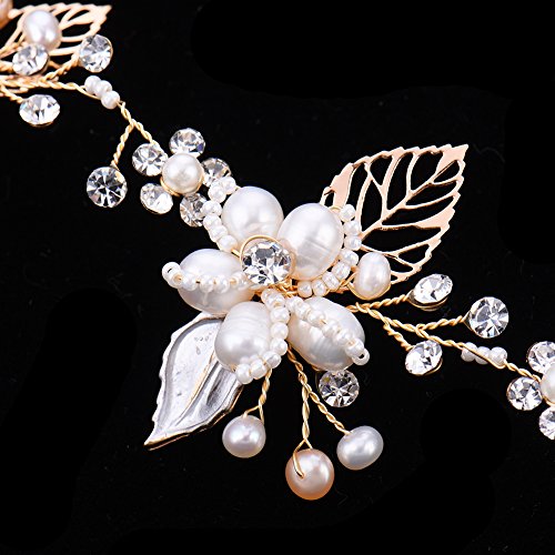 Haarschmuck von Oshide Blättern und Blumen Weiß Perlengirlande mit Strass Braut Braut Haarschmuck - 4