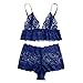 Produktbild Jaminy Damen Reizvolle Erotik Dessous Set Reizwäsche Spitze Bustier Lingerie Negligee Neckholder Babydoll Unterwäsche mit String Nachtwäsche Nachtkleid Kleid Dessous Set S-3XL (XL, Blau)
