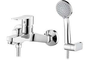Ibergrif, M13057-Star, Conjunto de, Grifo para Bañera, Mezclador de Baño y Ducha Monomando para Instalación en Pared, Plata