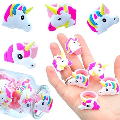German Trendseller® - 6 x bagues de licorne┃l'arc en ciel┃ petit cadeau┃l'anniversaire d'enfant┃6 pcs
