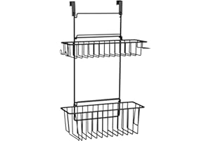 WENKO Cesta colgante Flexi, 2 niveles, organizador para colgar en cajones o puertas de armario, para cuarto de baño y cocina, sin taladrar, metal con recubrimiento de polvo, 32 x 47 x 12,5 cm, negro