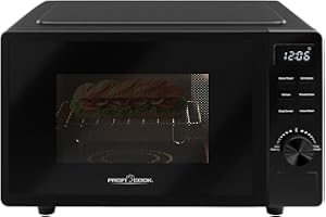 ProfiCook Mikrowelle mit Grill 20L | Mikrowelle ohne Drehteller für gleichmäßige Wärmeverteilung | Mikrowelle schwarz mit Timer und Auftaufunktion | inkl. Grillrost: 23 x 20cm,1150W | PC MWG 1278